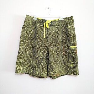 Under Armour Boardshorts Size 38 Neon Yellow Black Swim Trunks Unlined Surfing